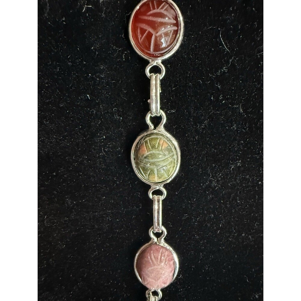 Vintage Egyptian Scarab Bracelet Signed A&Z Ster 6 Carved Stones Rare - Picture 16 of 16